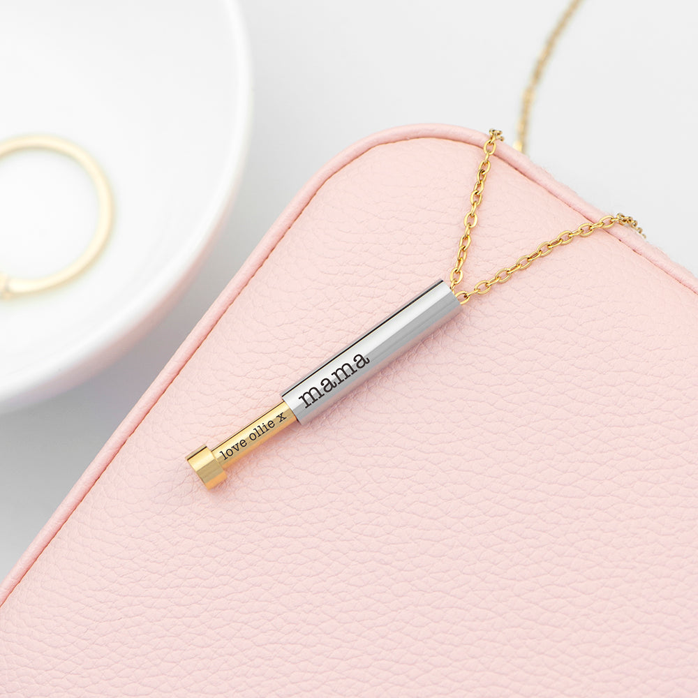 Personalised Gold and Silver Round Hidden Message Capsule Women's Necklace