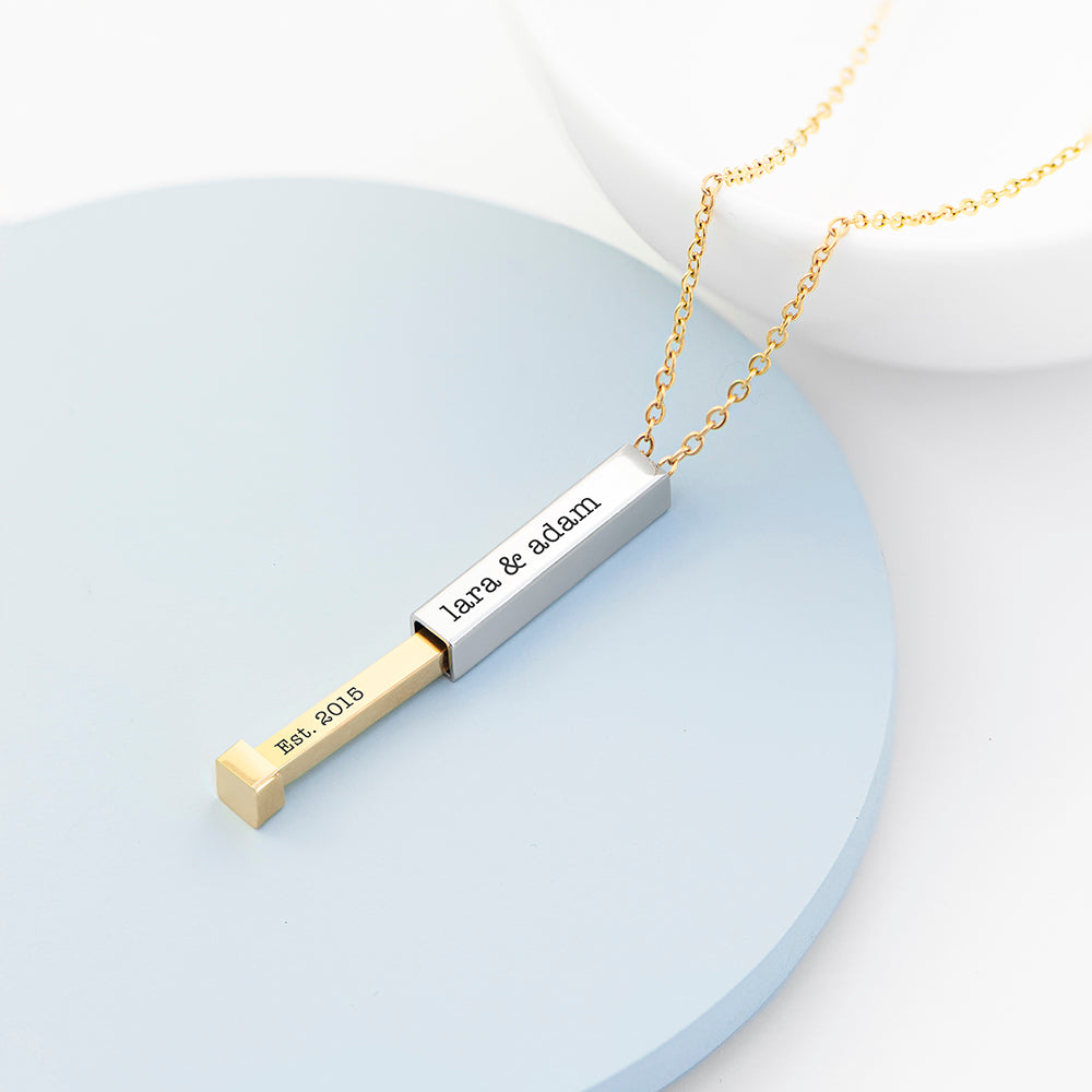 Personalised Gold and Silver Square Hidden Message Capsule Women's Necklace