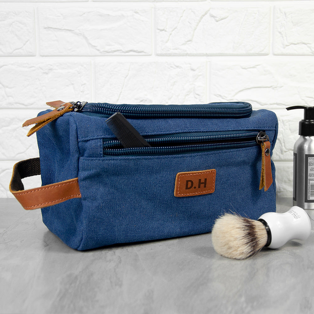 Personalised Jetsetter Denim Wash Bag Blue
