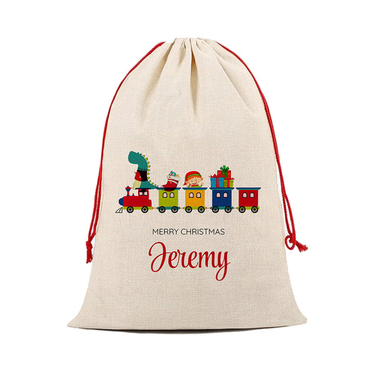 Personalised Kid's Christmas Train Christmas Sack