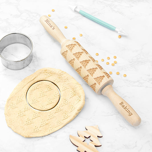 Personalised Kids Christmas Tree Dough Decorating Rolling Pin