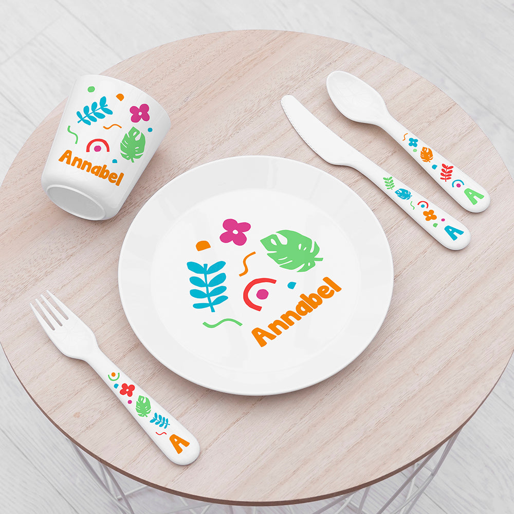 Personalised Kids Colourful Shapes Plastic Dining Set