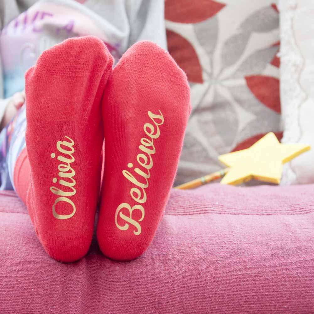 Personalised Kids Crimson & Gold Christmas Day Socks 