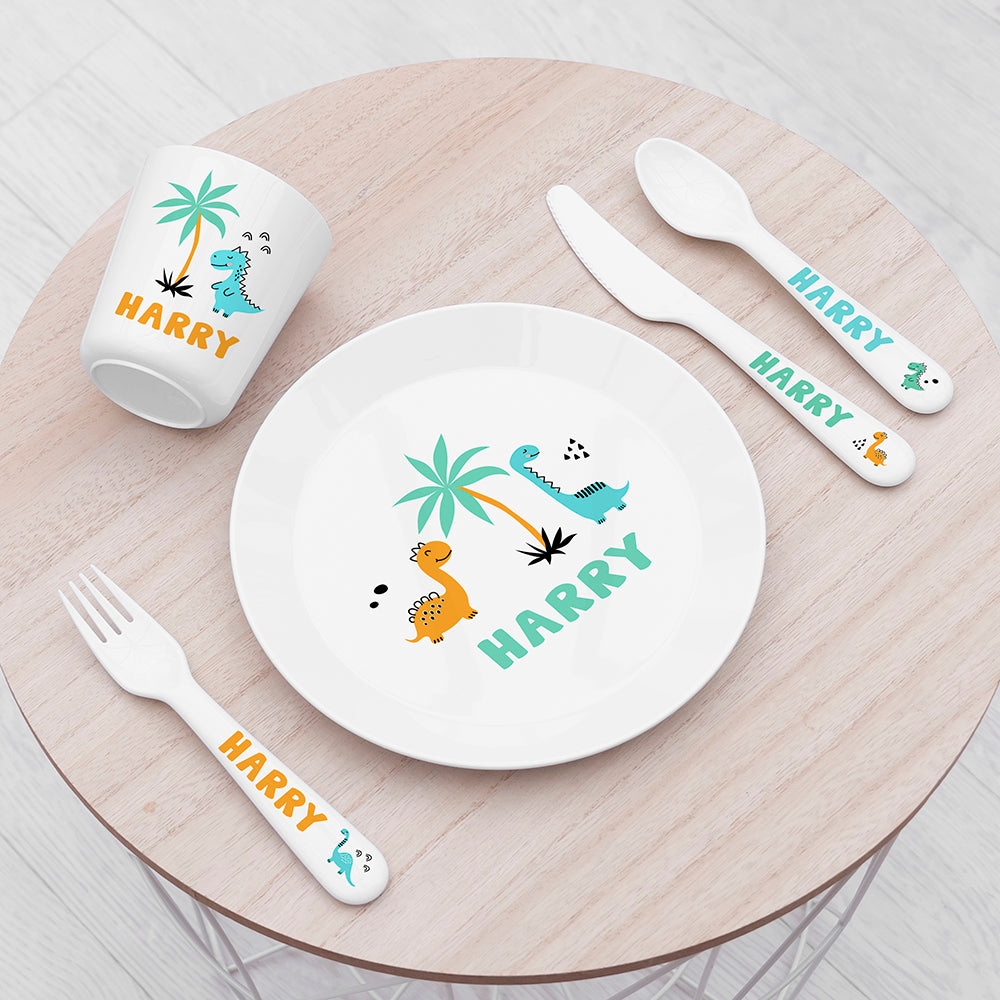 Personalised Kids Cute Dinosaur Plastic Dining Set
