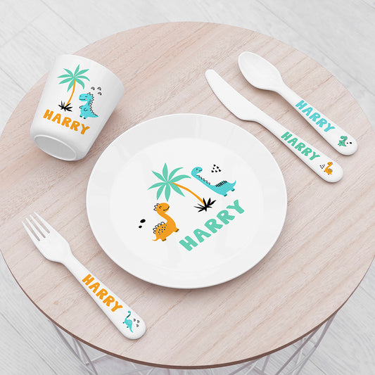 Personalised Kids Cute Dinosaur Plastic Dining Set