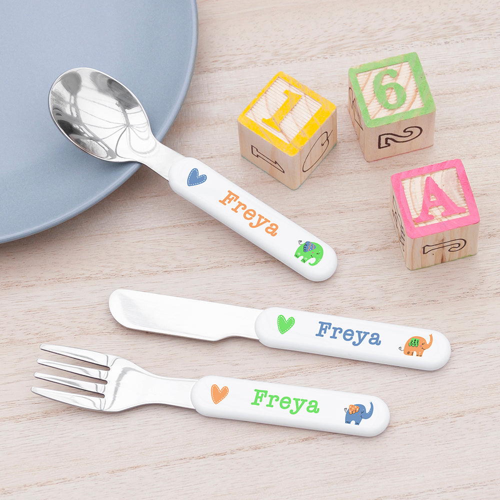 Personalised Kids Elephant Cutlery Set - Metal