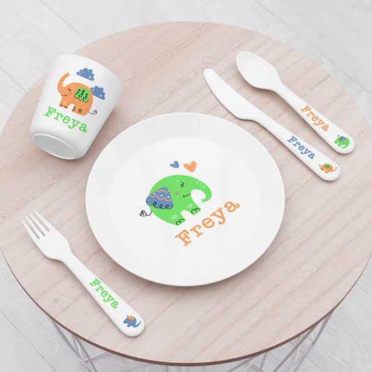 Personalised Kids Elephant Plastic Dining Set