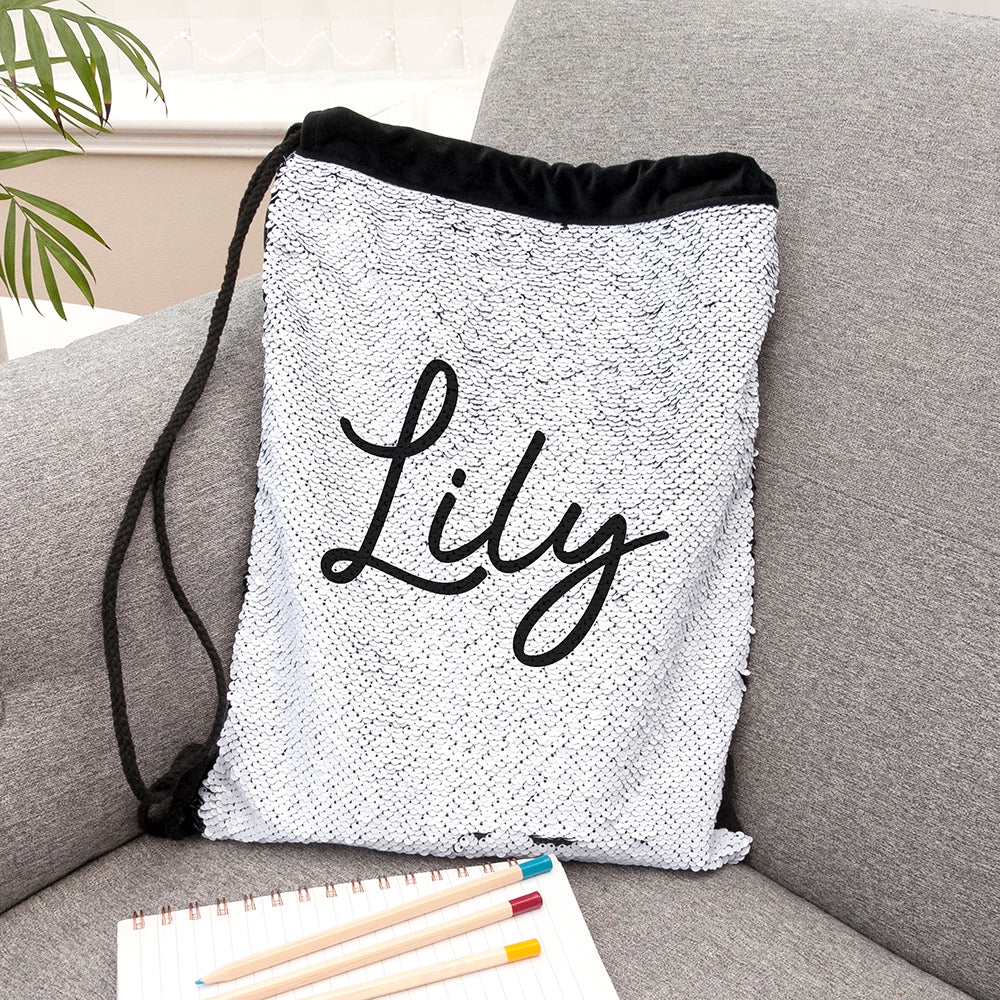 Personalised Kids Hidden Message Sequin Bag - Black