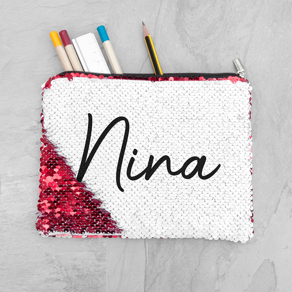 Personalised Kids Hidden Message Sequin Pencil Case - Red