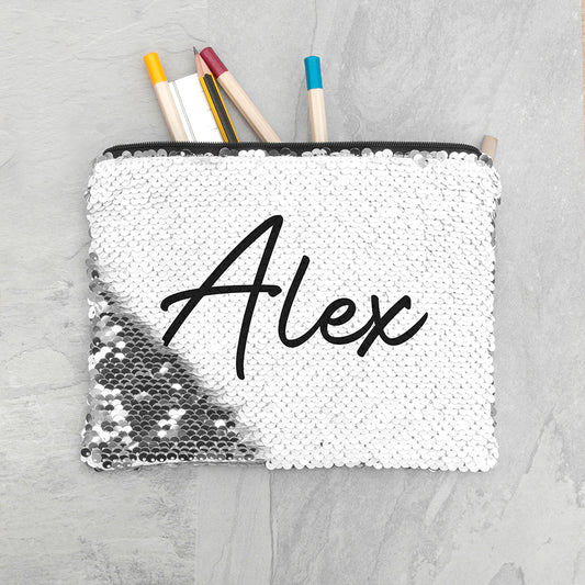 Personalised Kids Hidden Message Sequin Pencil Case - Silver