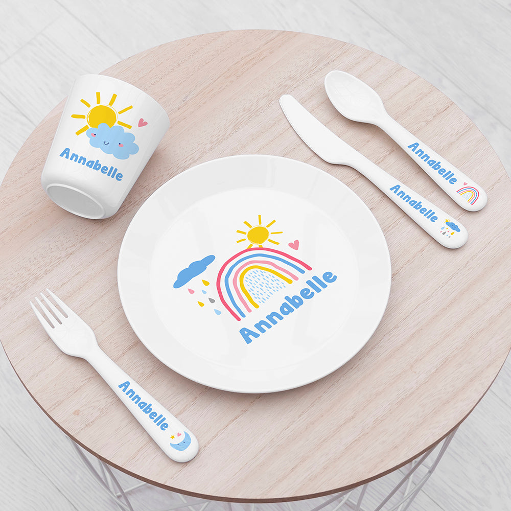 Personalised Kids Pastel Sky Plastic Dining Set