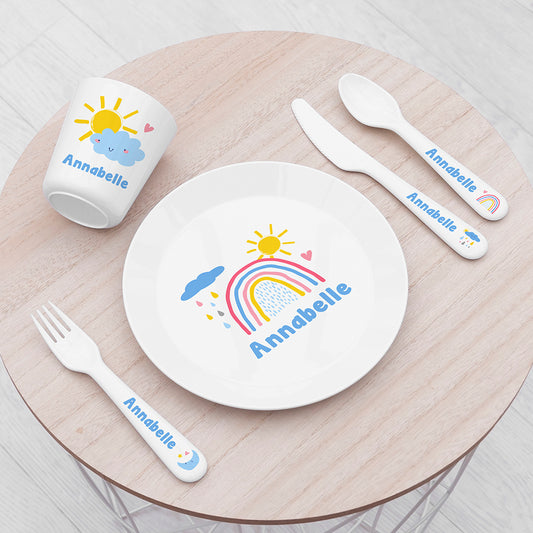 Personalised Kids Pastel Sky Plastic Dining Set