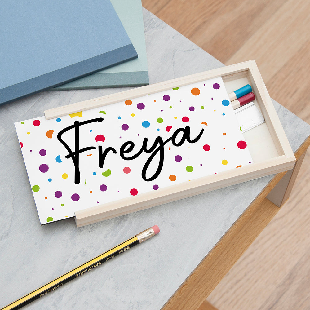 Personalised Kids Polka Dot Pencil Box