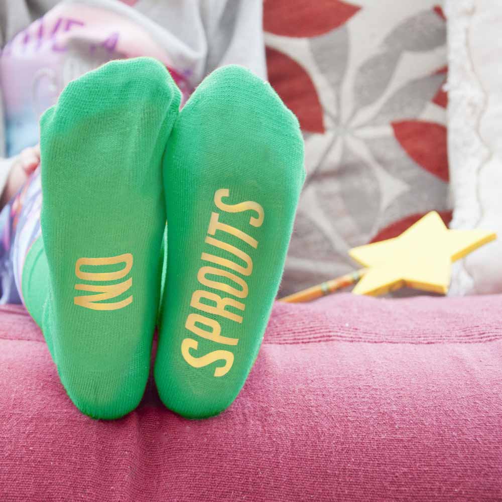 Personalised Kids Sprout Green and Canary Yellow Christmas Day Socks