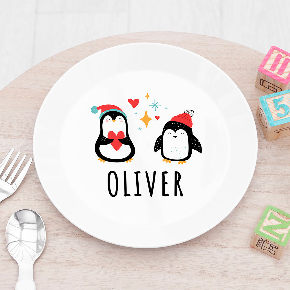 Personalised Kids Winter Penguin Plastic Plate