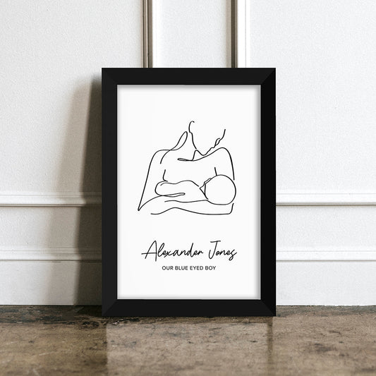Personalised Line Art New Mum and Baby Feeding Print