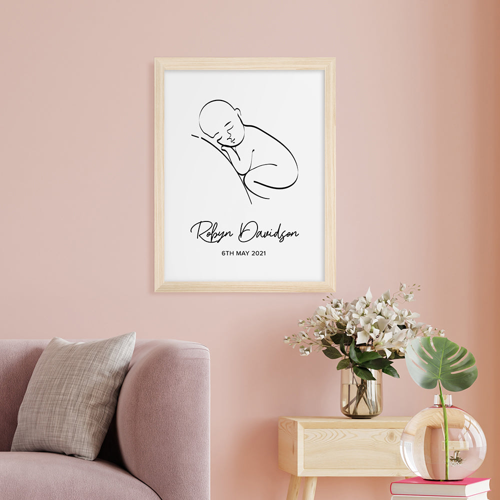 Personalised Line Art Resting Baby Print