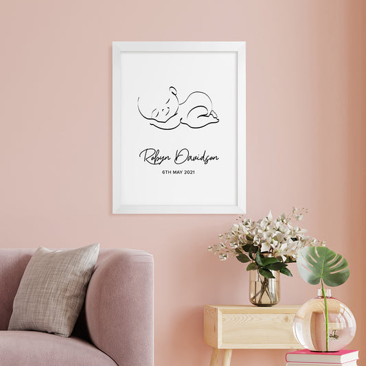 Personalised Line Art Sleeping Baby Print