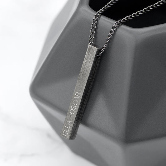 Personalised Men's Solid Bar Necklace - Brushed Gunmetal
