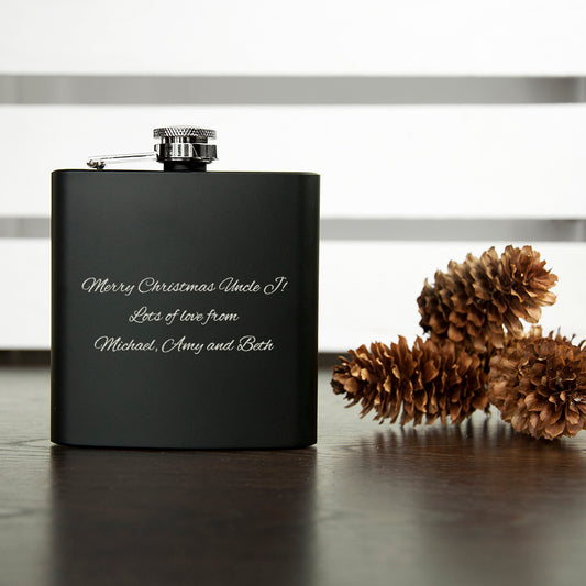 Personalised Merry Christmas Black Hip Flask