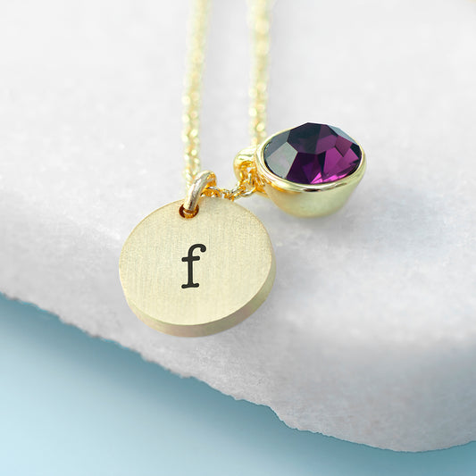 Personalised Monogram Gold Birthstone Crystal and Disc