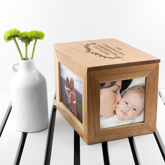 Personalised Mother's Love Midi Oak Photo Cube Keepsake Box