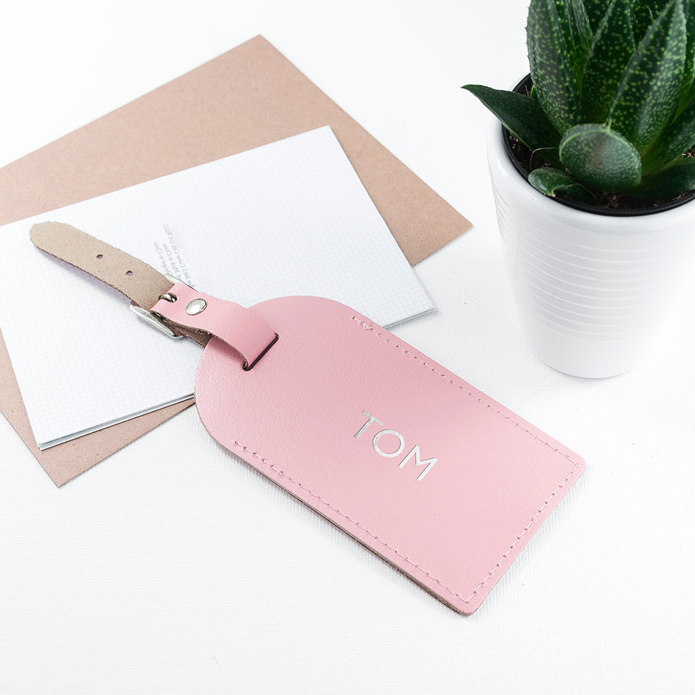 Personalised Pastel Pink Foiled Leather Luggage Tag