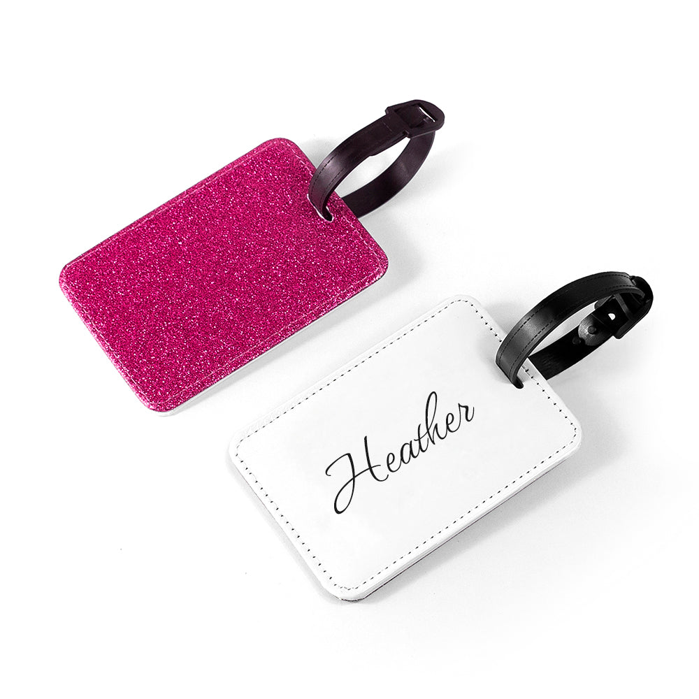 Personalised Pink Glitter School Bag Tag