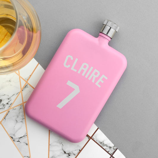 Personalised Pink Slimline Football Shirt Hip Flask