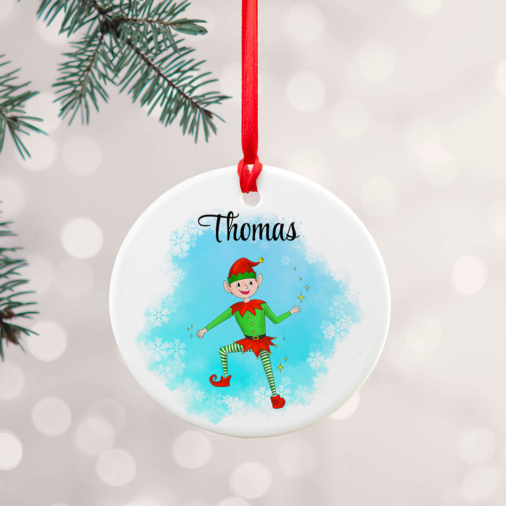 Personalised Playful Elf Christmas Ornament