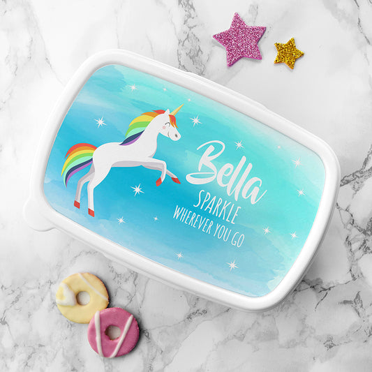 Personalised Rainbow Unicorn Lunch Box 