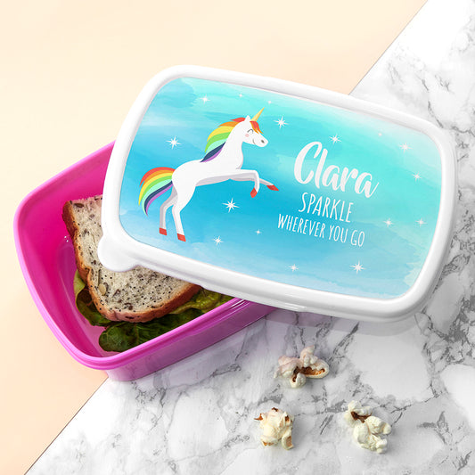 Personalised Rainbow Unicorn Lunch Box 