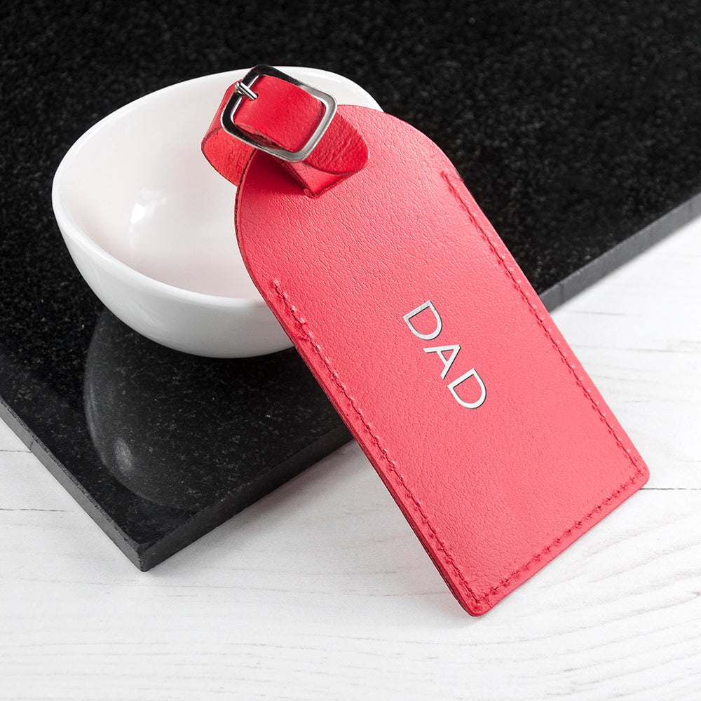 Personalised Red Foiled Leather Luggage Tag