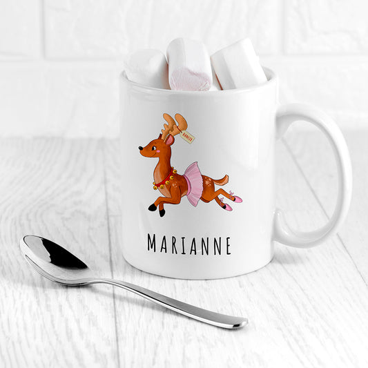 Personalised Reindeer Christmas White Mug