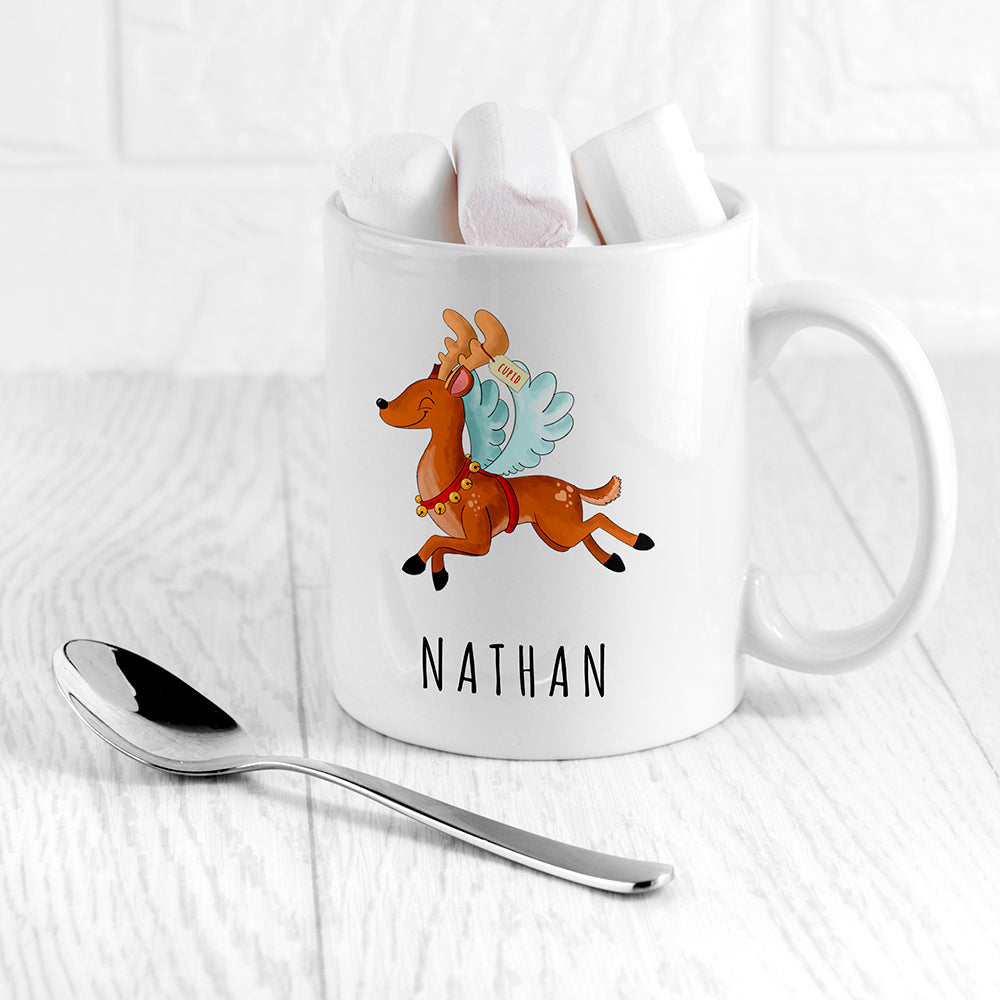 Personalised Reindeer Christmas White Mug
