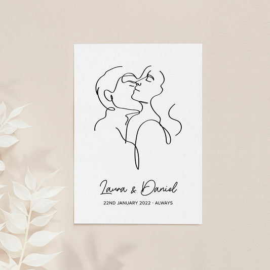 Personalised Romantic Line Art Embracing Couple Print