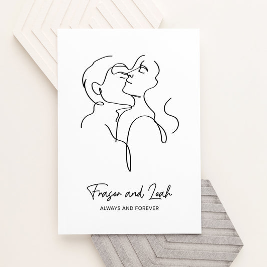 Personalised Romantic Line Art Embracing Couple Print