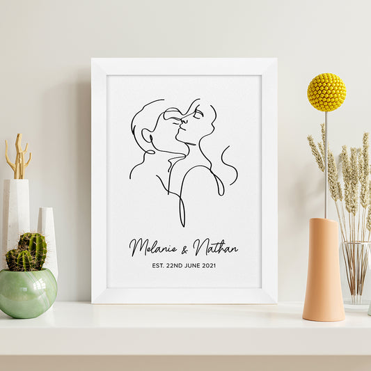 Personalised Romantic Line Art Embracing Couple Print