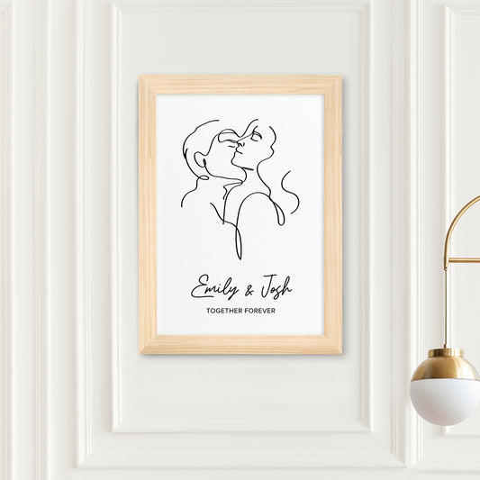 Personalised Romantic Line Art Embracing Couple Print