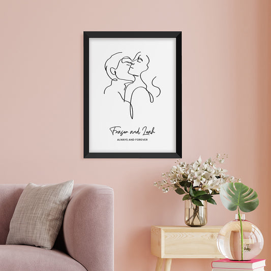 Personalised Romantic Line Art Embracing Couple Print