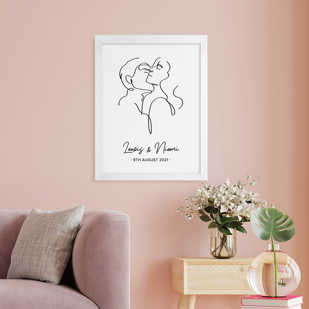 Personalised Romantic Line Art Embracing Couple Print