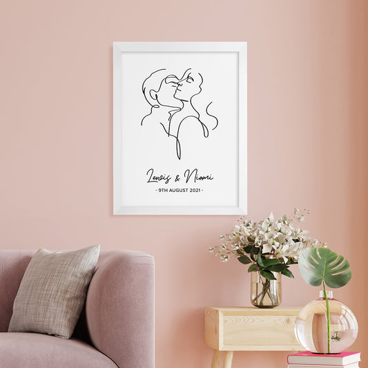 Personalised Romantic Line Art Embracing Couple Print