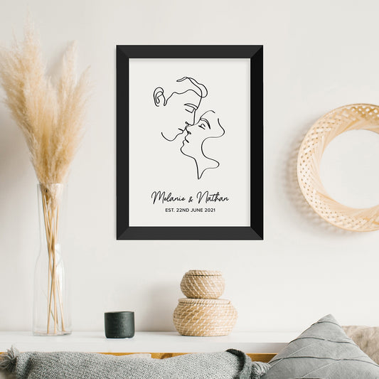 Personalised Romantic Line Art Kissing Couple Print