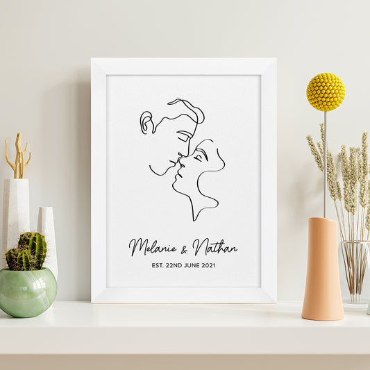 Personalised Romantic Line Art Kissing Couple Print