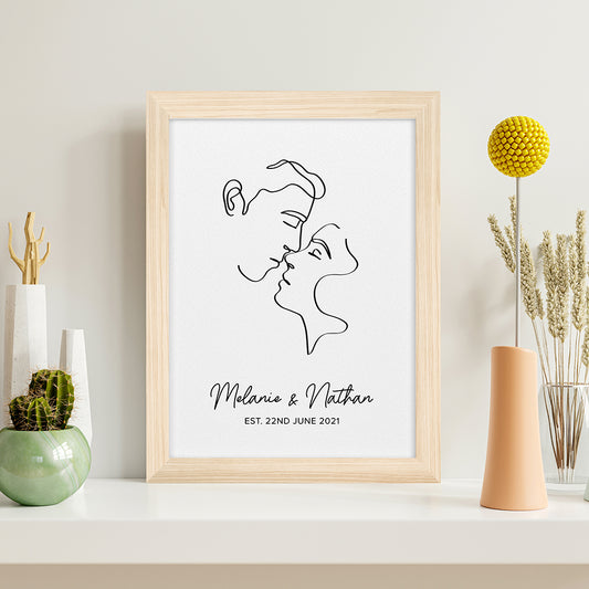 Personalised Romantic Line Art Kissing Couple Print