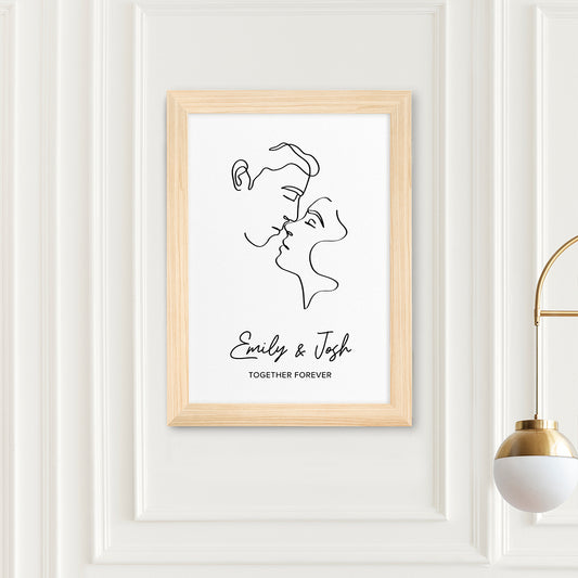 Personalised Romantic Line Art Kissing Couple Print