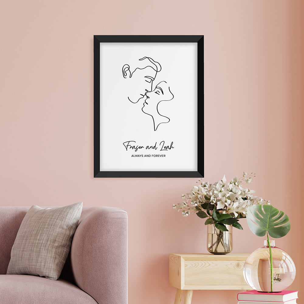 Personalised Romantic Line Art Kissing Couple Print