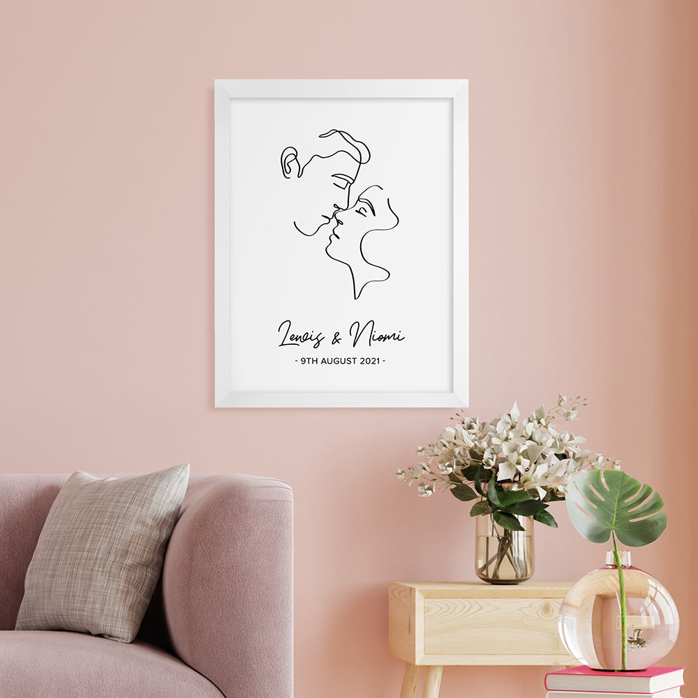 Personalised Romantic Line Art Kissing Couple Print