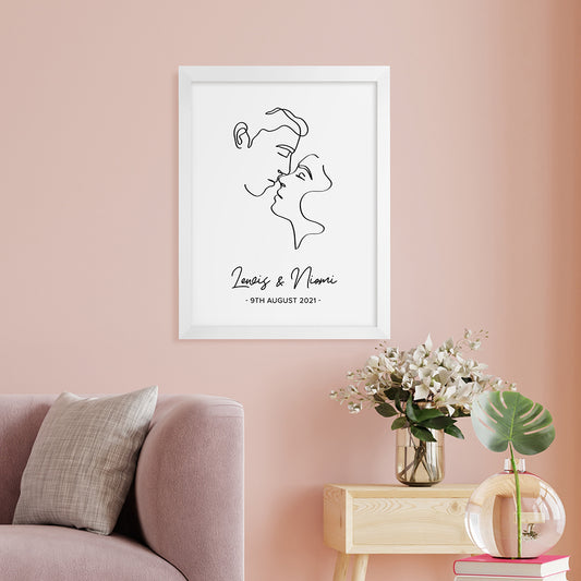 Personalised Romantic Line Art Kissing Couple Print