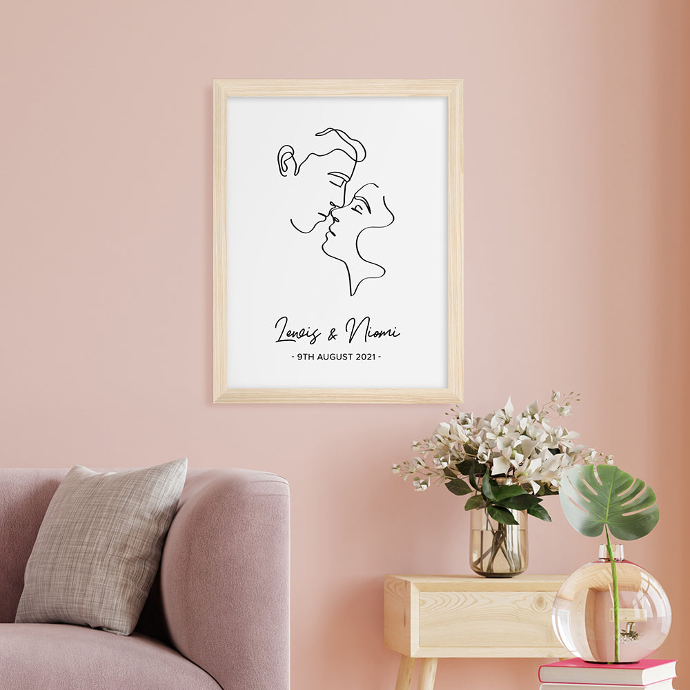 Personalised Romantic Line Art Kissing Couple Print